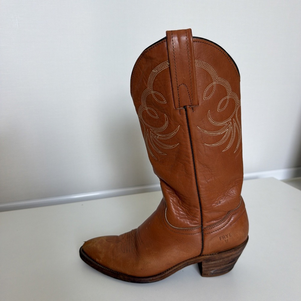 VTG Frye Cowgirl Western Boots Leather Embroidered Brown Made USA Women 6.5 B
